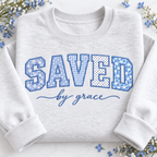 Personalized Bible Verse Appliqué Sweatshirt - Saved by Grace Embroidered Christian Crewneck