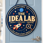 Personalized Idea Lab Wooden Sign - Custom Classroom Name Door Hanger