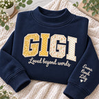 Personalized Gigi Sweatshirt - Patchwork Appliqué Grandma Mock Neck with Grandkids Names on Sleeve