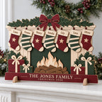 Personalized Family Stocking Fireplace Sign - Custom Names Wooden Christmas Tabletop Decor