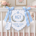 Personalized Baby Name Nursery Sign - Embroidered Monogram Banner with Birth Details Tag