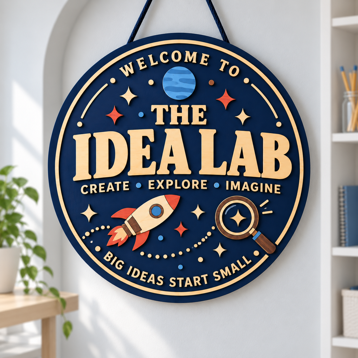 Personalized Idea Lab Wooden Sign - Custom Classroom Name Door Hanger
