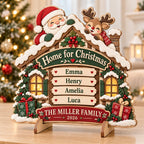 Personalized Family Christmas Wooden House Sign 2026 - Custom Name Santa & Reindeer 3D Layered Decor