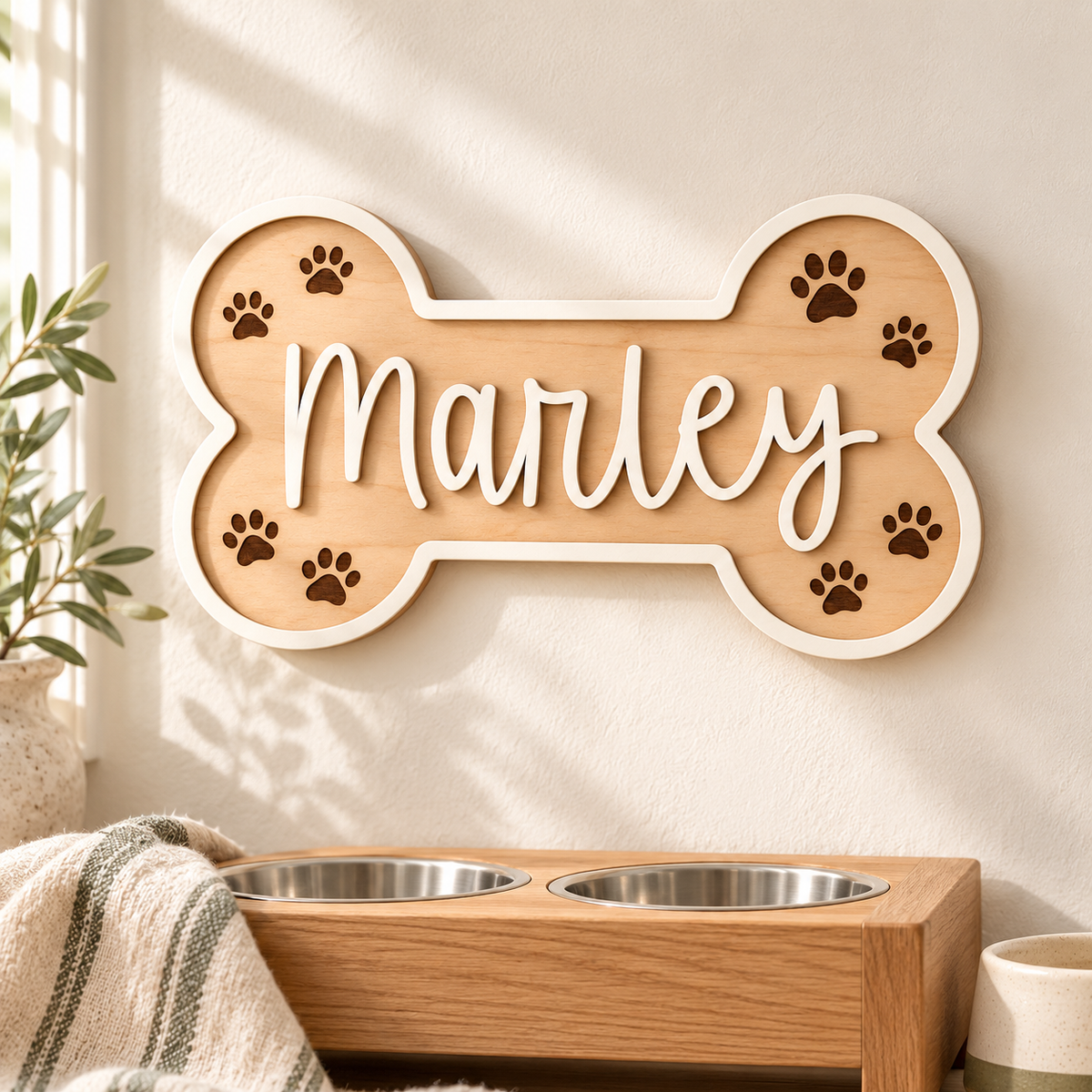Personalized Dog Bone Name Sign - Wooden Kennel Plaque
