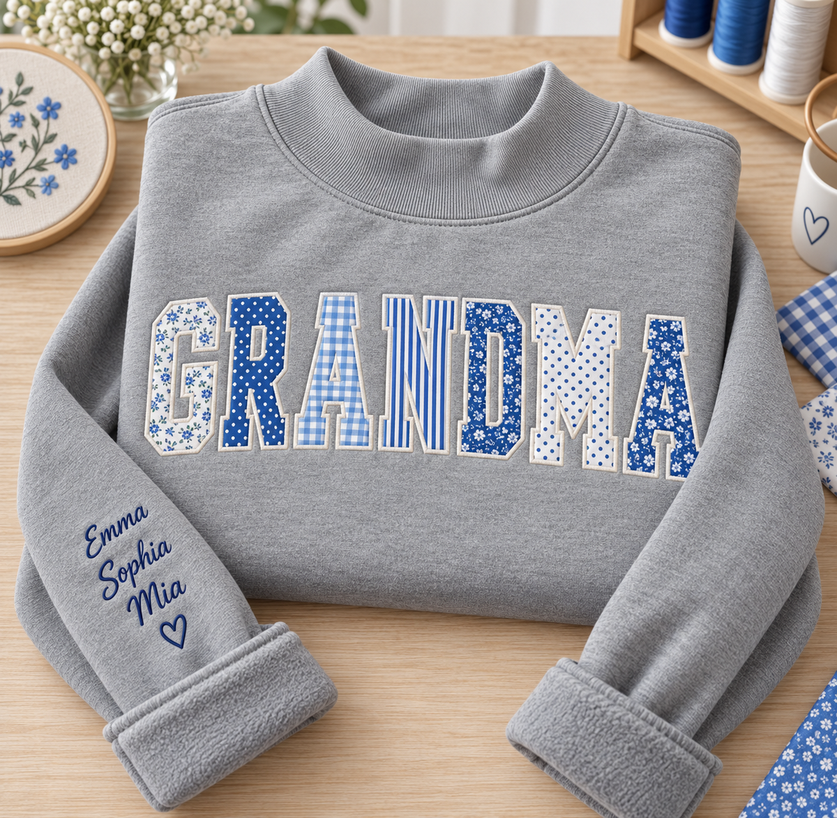 Personalized Grandma Sweatshirt - Kids Names Sleeve Applique Crewneck