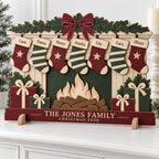 Personalized Family Stocking Fireplace Sign - Custom Names Wooden Christmas Tabletop Decor