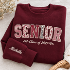 Personalized Senior Varsity Applique Sweatshirt - Name Sleeve Graduation Crewneck