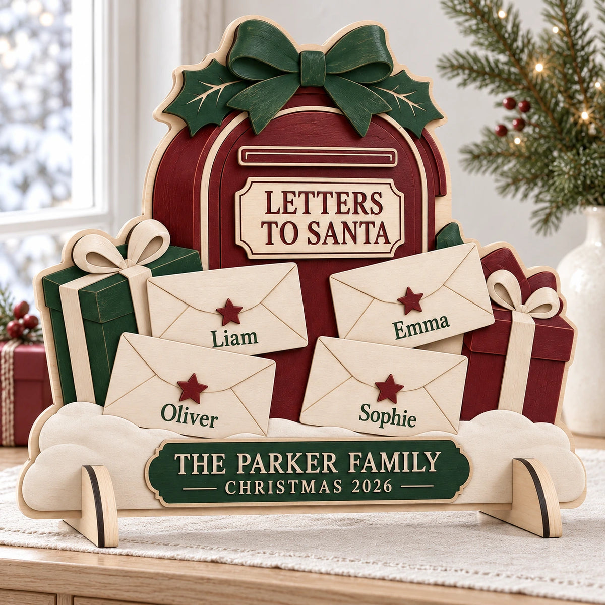 Personalized Letters to Santa Wooden Sign - Custom Family Names Christmas Mailbox Decor