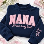 Personalized Nana Mock Neck Sweatshirt - Patchwork Appliqué with Grandkids Names