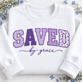 Personalized Bible Verse Appliqué Sweatshirt - Saved by Grace Embroidered Christian Crewneck
