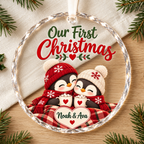 Personalized Penguin Couple Christmas Ornament - Custom Name Glass Tree Bauble 2026