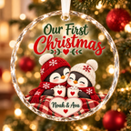 Personalized Penguin Couple Christmas Ornament - Custom Name Glass Tree Bauble 2026