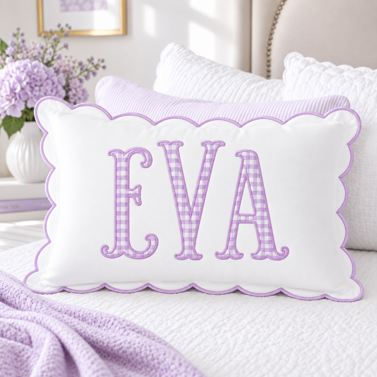 Personalized Monogram Pillow Cover - Scallop Embroidery
