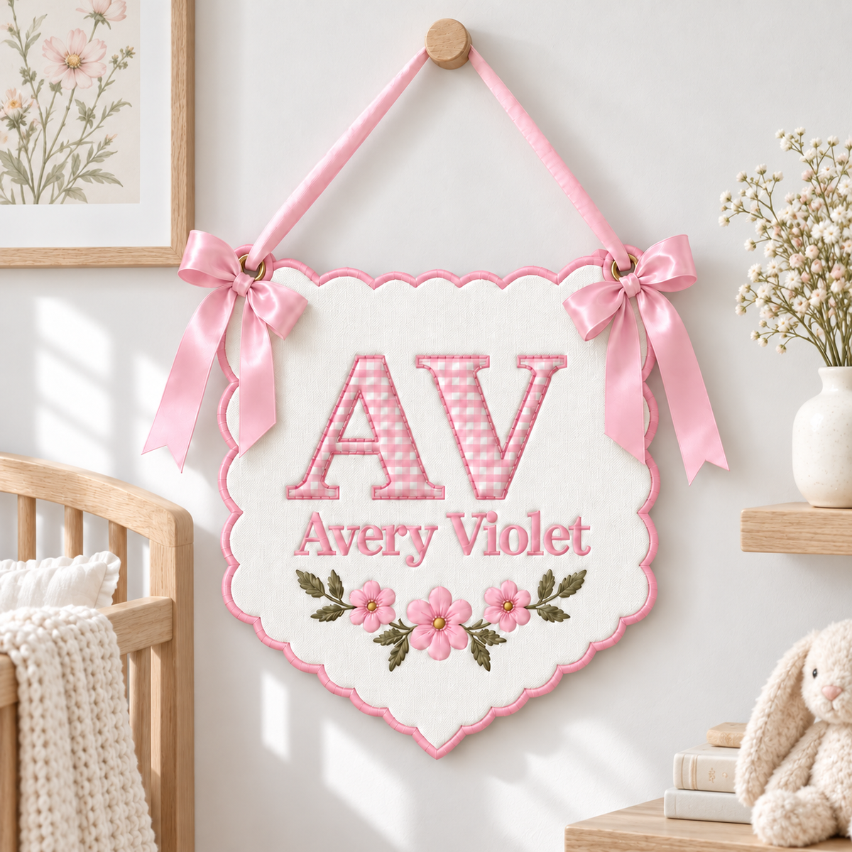 Personalized Baby Initials Banner - Gingham Name Pennant