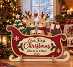 Personalized Couple First Christmas Wooden Sleigh Sign 2026 - Custom Name 3D Layered Wood Decor