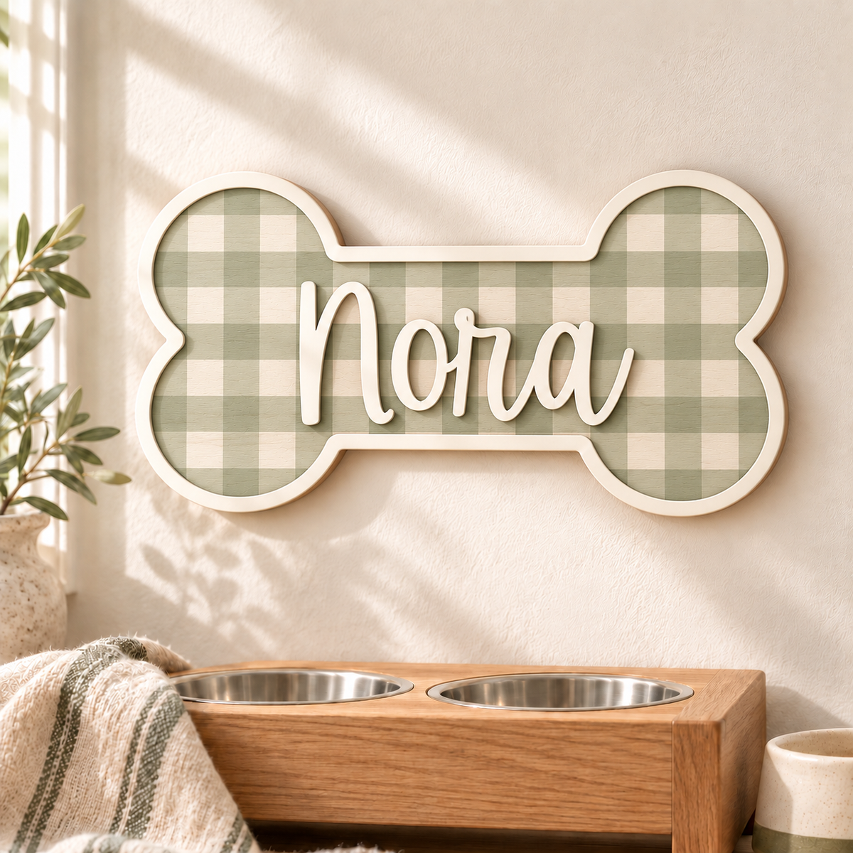 Personalized Dog Bone Name Sign - Wooden Kennel Plaque