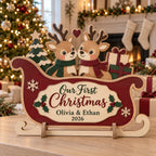 Personalized Couple First Christmas Wooden Sleigh Sign 2026 - Custom Name 3D Layered Wood Decor
