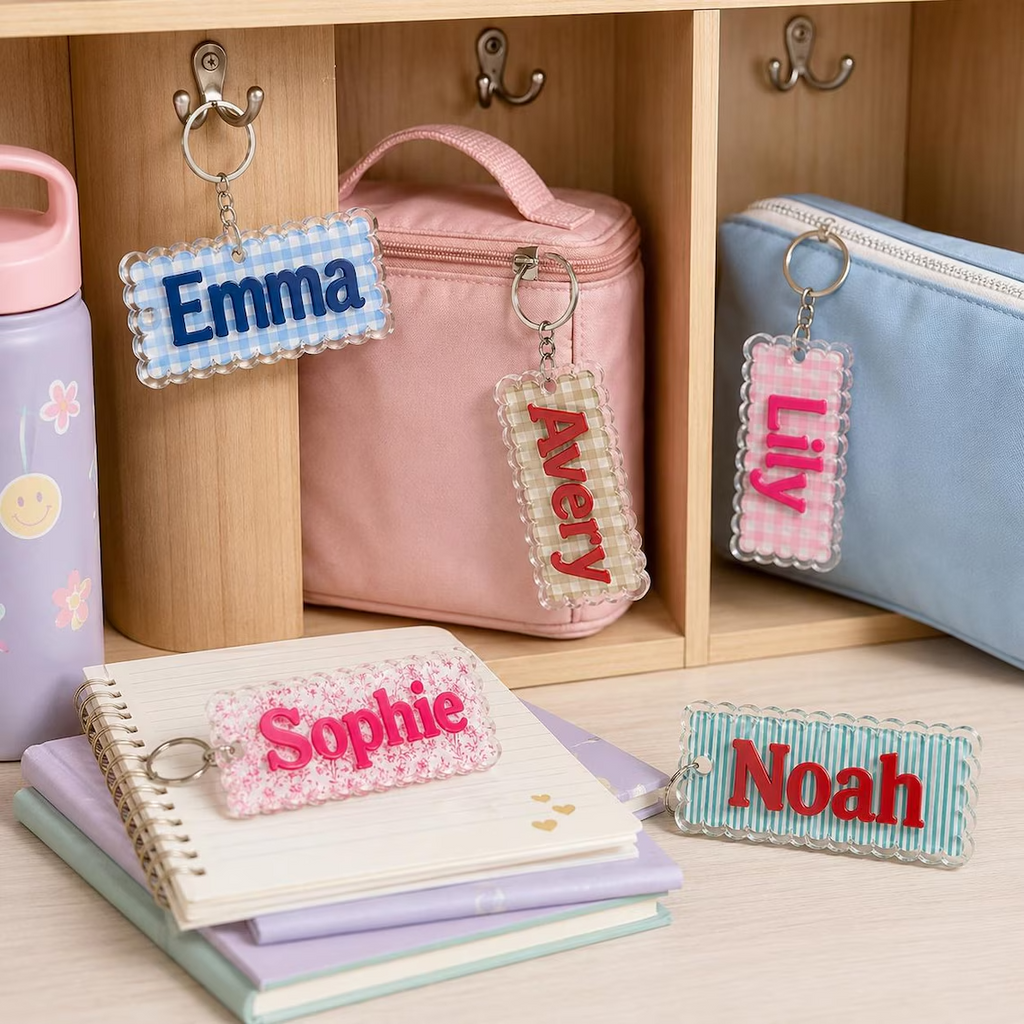 Personalized Kids Name Tag Custom School Bag Tag Backpack Keychain Lunch Box Name Label Back To School Gift Acrylic 3D Nameplate Bag Charm