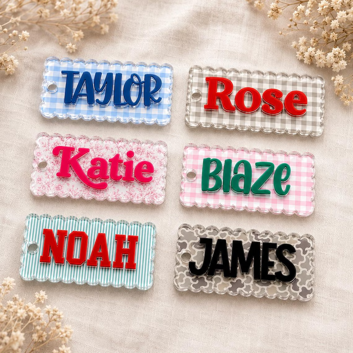 Personalized Kids Name Tag Custom School Bag Tag Backpack Keychain Lunch Box Name Label Back To School Gift Acrylic 3D Nameplate Bag Charm