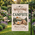 Personalized Camping Garden Flag, Welcome to Our Campsite Flag, Yard Flag Gift for Campers, Custom Banner with Name