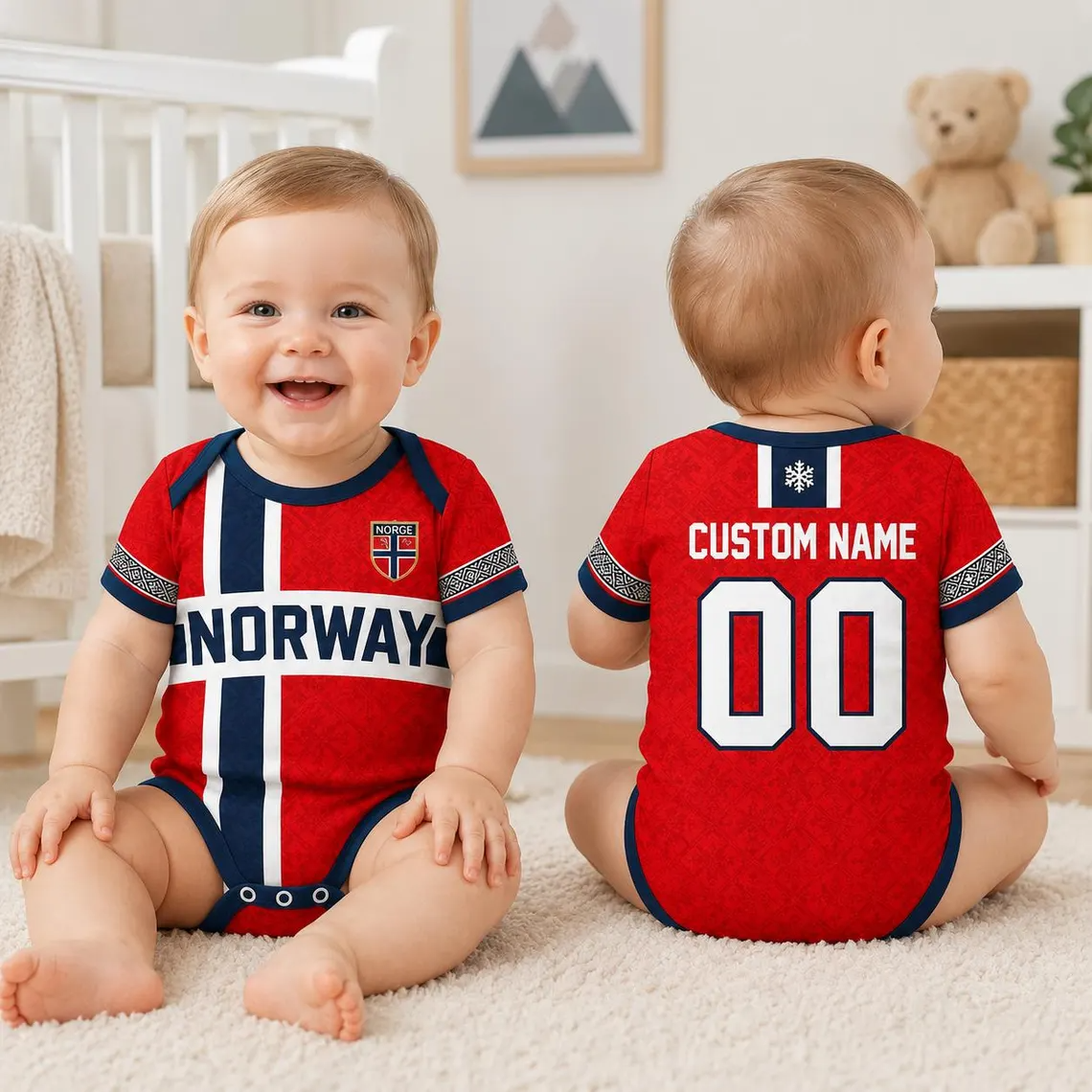 Personalized Norway Baby Bodysuit, Custom Name Number Soccer Onesie, World Cup 2026 Football Baby Outfit, Norway Fan Gift