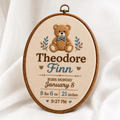 Personalized Birth Announcement Teddy Bear Embroidery Hoop, Custom Baby Name Birth Stats Hoop, Newborn Nursery Wall Decor, Baby Shower Gift