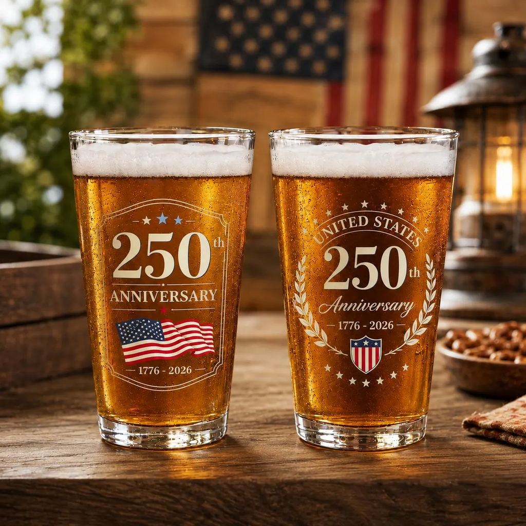 250th Anniversary Pint Glass, USA 1776-2026 Beer Glass, Patriotic American Pub Glass, Independence Day Gift, Bicentennial Celebration Cup