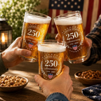 250th Anniversary Pint Glass, USA 1776-2026 Beer Glass, Patriotic American Pub Glass, Independence Day Gift, Bicentennial Celebration Cup