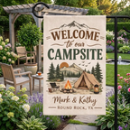 Personalized Camping Garden Flag, Welcome to Our Campsite Flag, Yard Flag Gift for Campers, Custom Banner with Name
