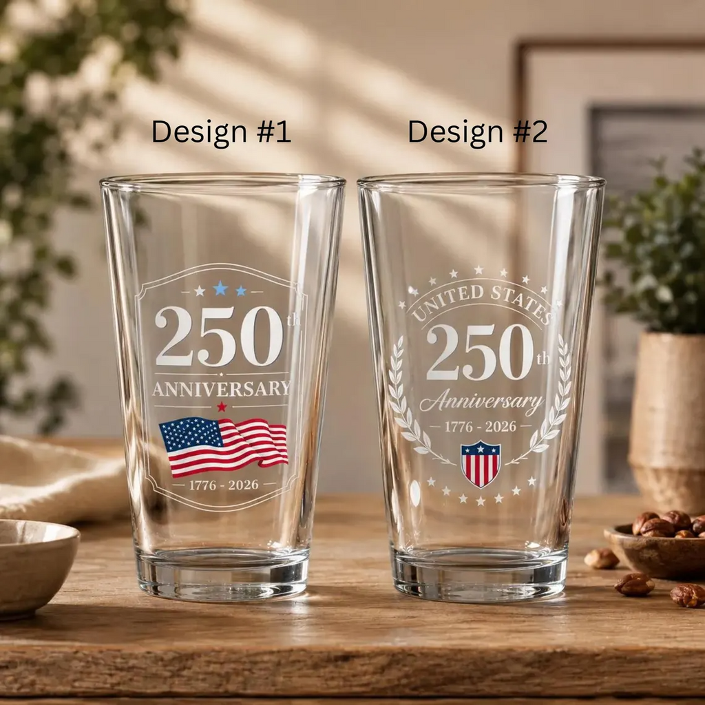 250th Anniversary Pint Glass, USA 1776-2026 Beer Glass, Patriotic American Pub Glass, Independence Day Gift, Bicentennial Celebration Cup