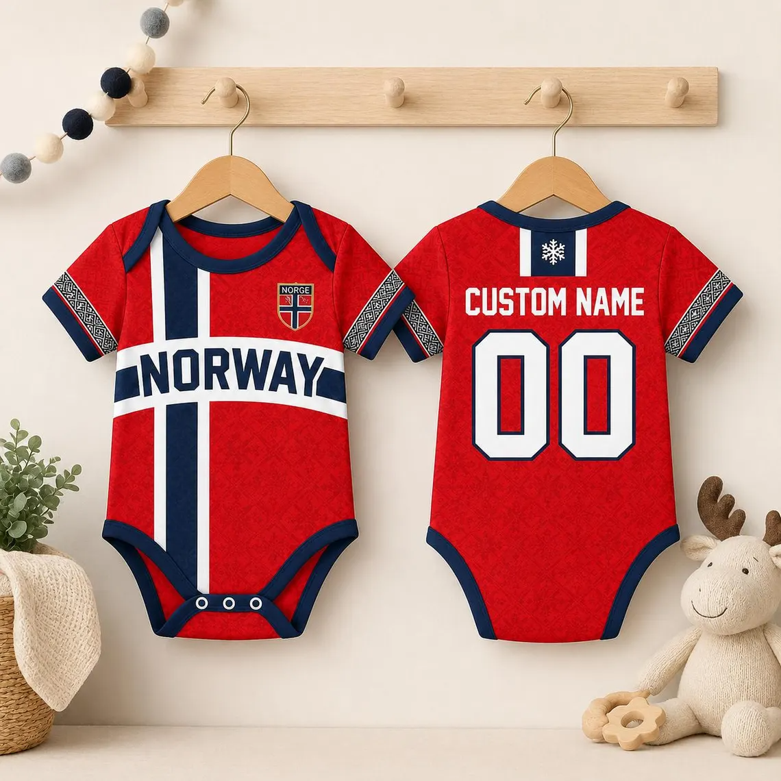 Personalized Norway Baby Bodysuit, Custom Name Number Soccer Onesie, World Cup 2026 Football Baby Outfit, Norway Fan Gift