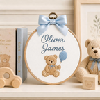 Personalized Embroidered Teddy Bear Baby Name Hoop, Custom Nursery Wall Decor, Baby Name Reveal Sign, Newborn Keepsake Gift