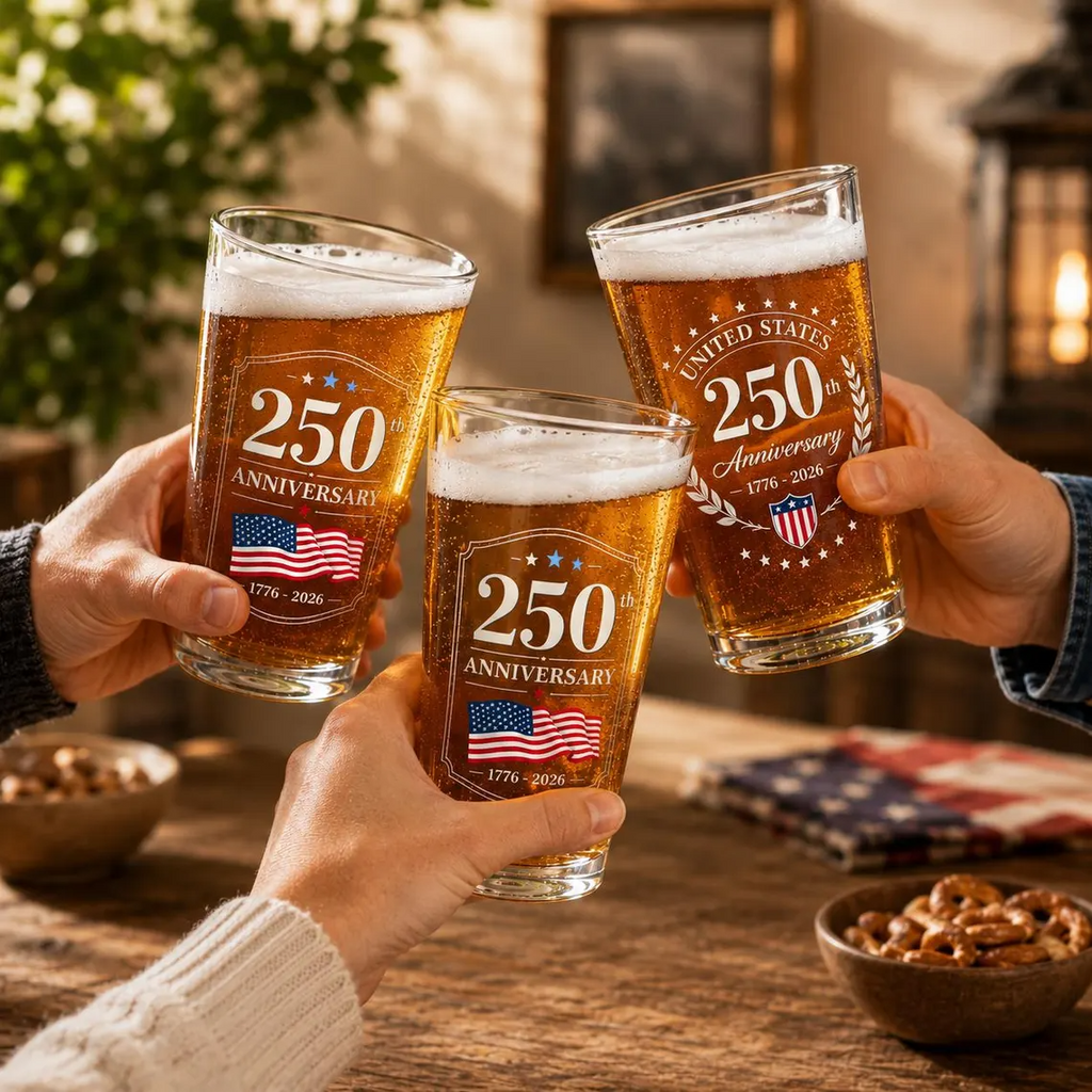 250th Anniversary Pint Glass, USA 1776-2026 Beer Glass, Patriotic American Pub Glass, Independence Day Gift, Bicentennial Celebration Cup
