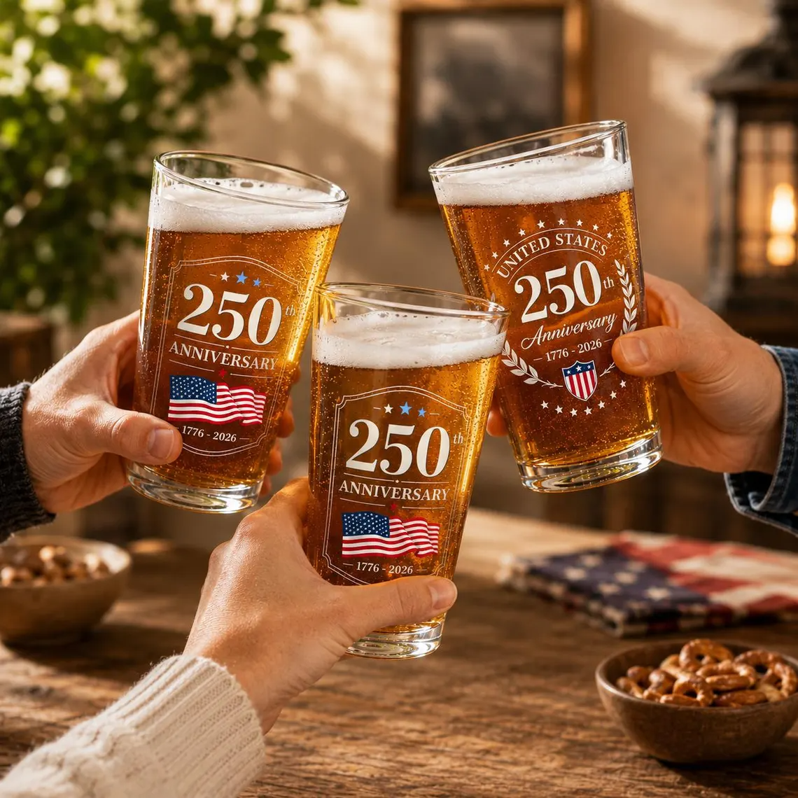 250th Anniversary Pint Glass, USA 1776-2026 Beer Glass, Patriotic American Pub Glass, Independence Day Gift, Bicentennial Celebration Cup
