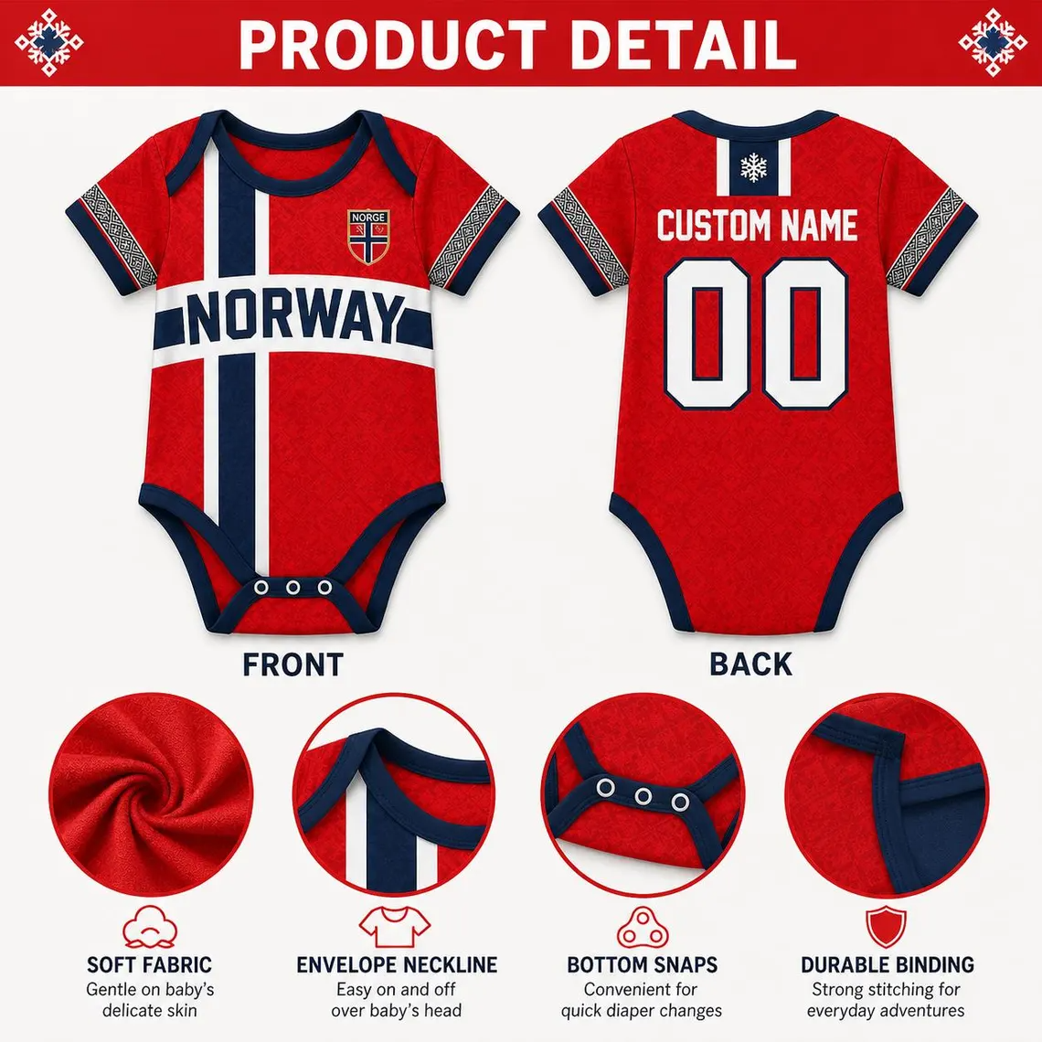 Personalized Norway Baby Bodysuit, Custom Name Number Soccer Onesie, World Cup 2026 Football Baby Outfit, Norway Fan Gift