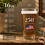 250th Anniversary Pint Glass, USA 1776-2026 Beer Glass, Patriotic American Pub Glass, Independence Day Gift, Bicentennial Celebration Cup