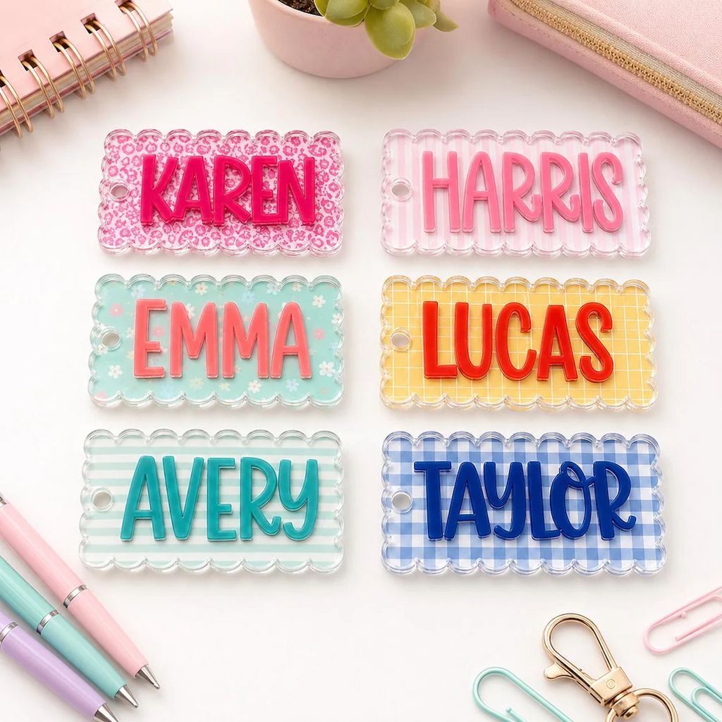 Personalized Kids Name Tag Custom School Bag Tag Backpack Keychain Lunch Box Name Label Back To School Gift Acrylic 3D Nameplate Bag Charm