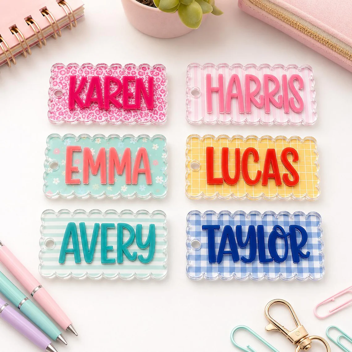 Personalized Kids Name Tag Custom School Bag Tag Backpack Keychain Lunch Box Name Label Back To School Gift Acrylic 3D Nameplate Bag Charm