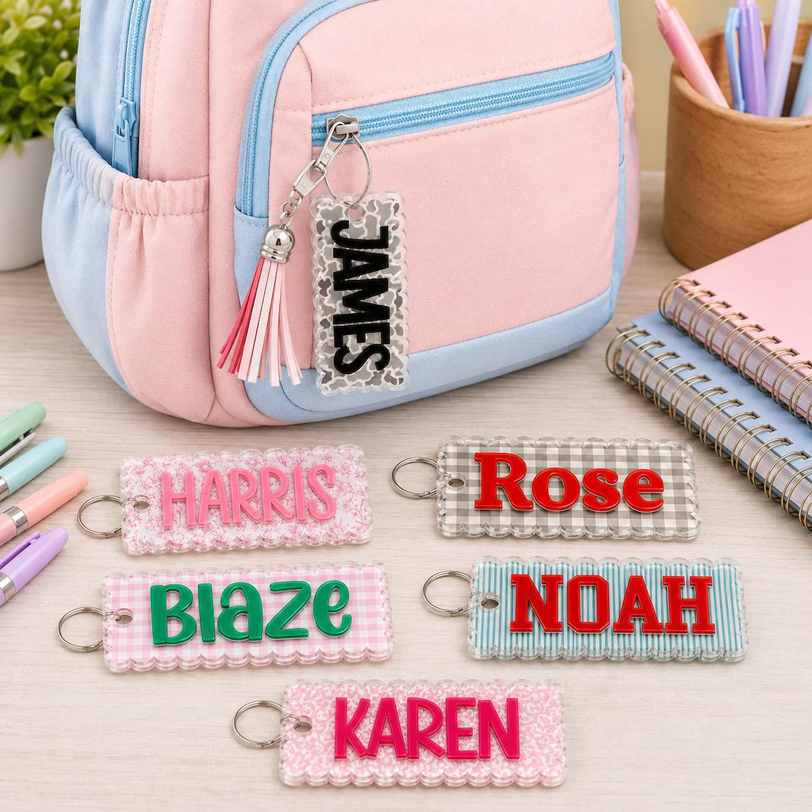 Personalized Kids Name Tag Custom School Bag Tag Backpack Keychain Lunch Box Name Label Back To School Gift Acrylic 3D Nameplate Bag Charm