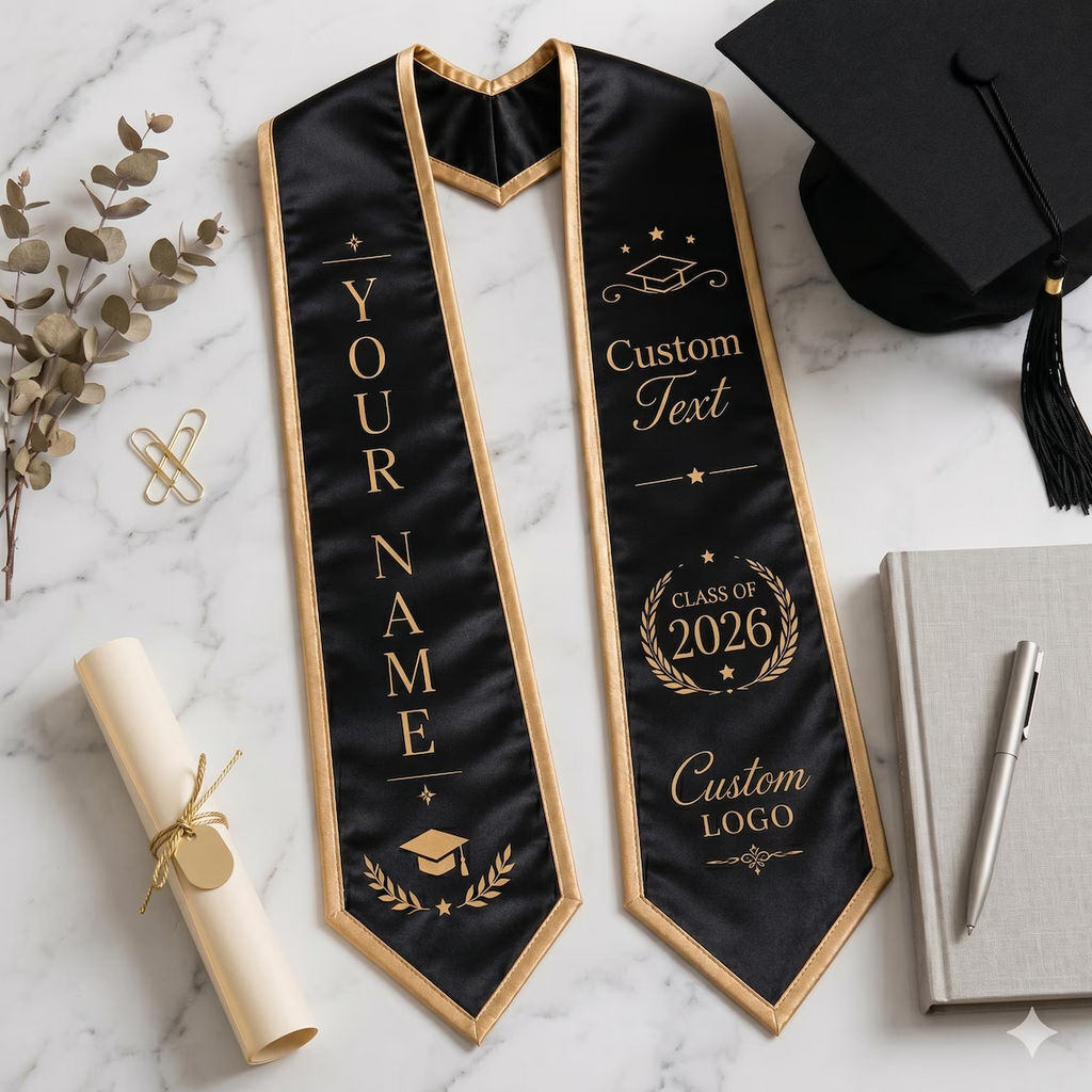 Custom Printed Graduation Stole Class of 2026 - Personalized Graduation Sash with Name & Logo - College High School Graduate Gift