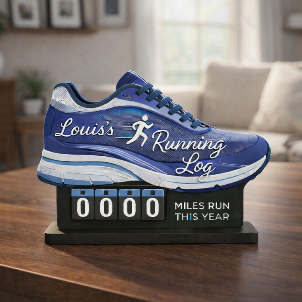 Personalized Running Miles Tracker Sign, Custom Shoe Shelf Decor, Miles Run This Year Counter, Gift for Runners