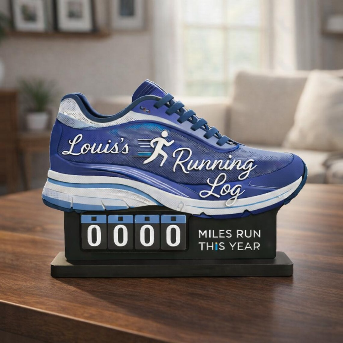 Personalized Running Miles Tracker Sign, Custom Shoe Shelf Decor, Miles Run This Year Counter, Gift for Runners