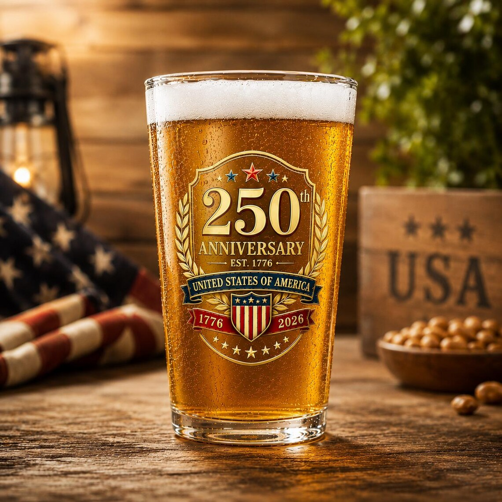America 250 Pint Glass, USA 1776-2026 Beer Glass, Patriotic Pub Glass, 250th Anniversary Gift, Independence Day Barware,4th of July Beer Mug