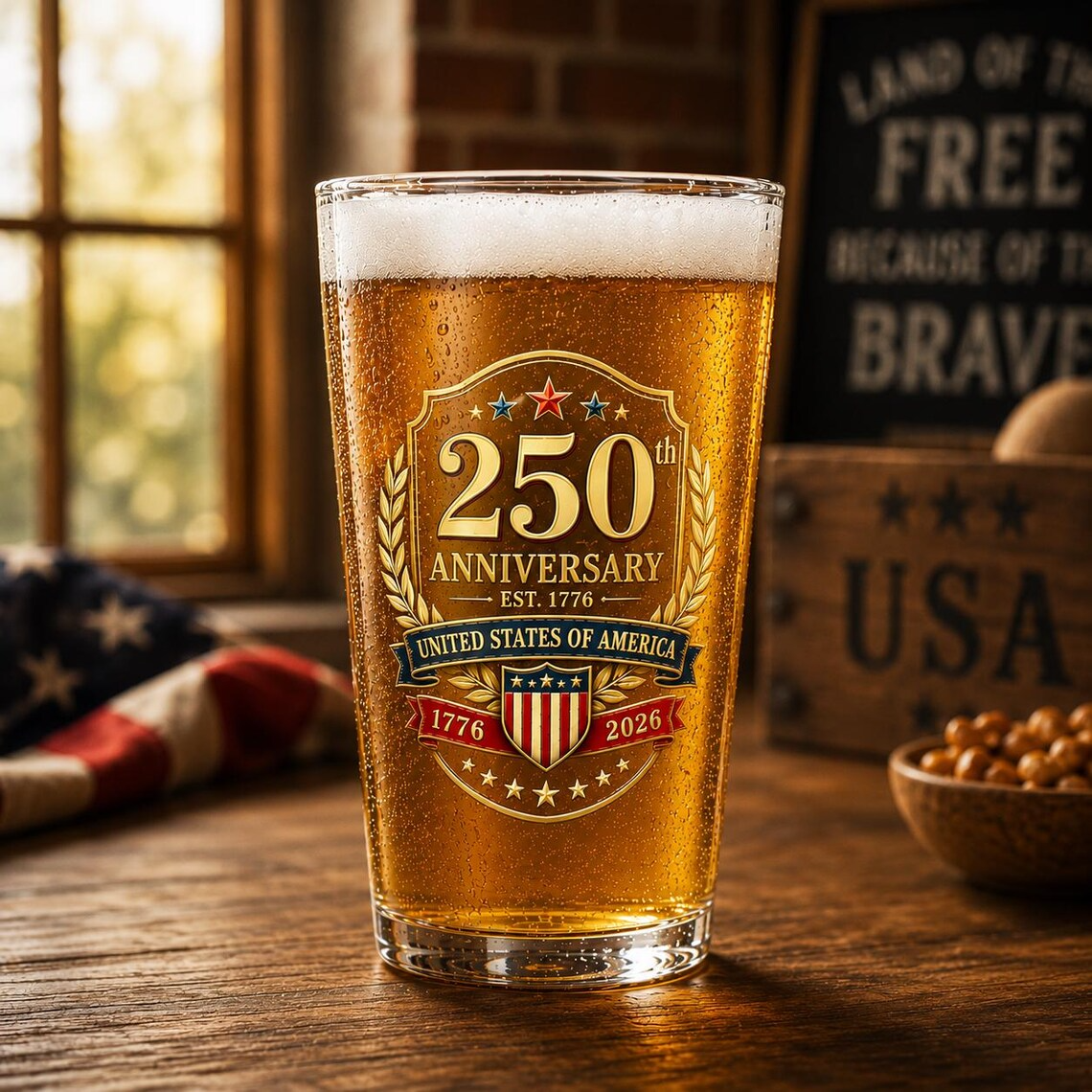 America 250 Pint Glass, USA 1776-2026 Beer Glass, Patriotic Pub Glass, 250th Anniversary Gift, Independence Day Barware,4th of July Beer Mug