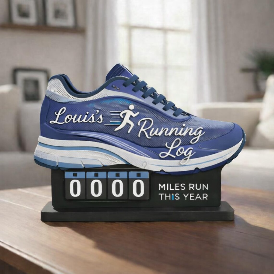 Personalized Running Miles Tracker Sign, Custom Shoe Shelf Decor, Miles Run This Year Counter, Gift for Runners