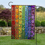 Rainbow Flowers Stained Glass Art Garden Flag, Floral LGBT Yard Banner, Inclusive Gift, LGBTQ+ Pride Month Yard Decoration