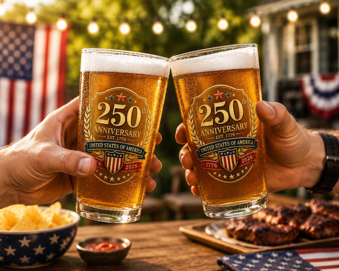 America 250 Pint Glass, USA 1776-2026 Beer Glass, Patriotic Pub Glass, 250th Anniversary Gift, Independence Day Barware,4th of July Beer Mug