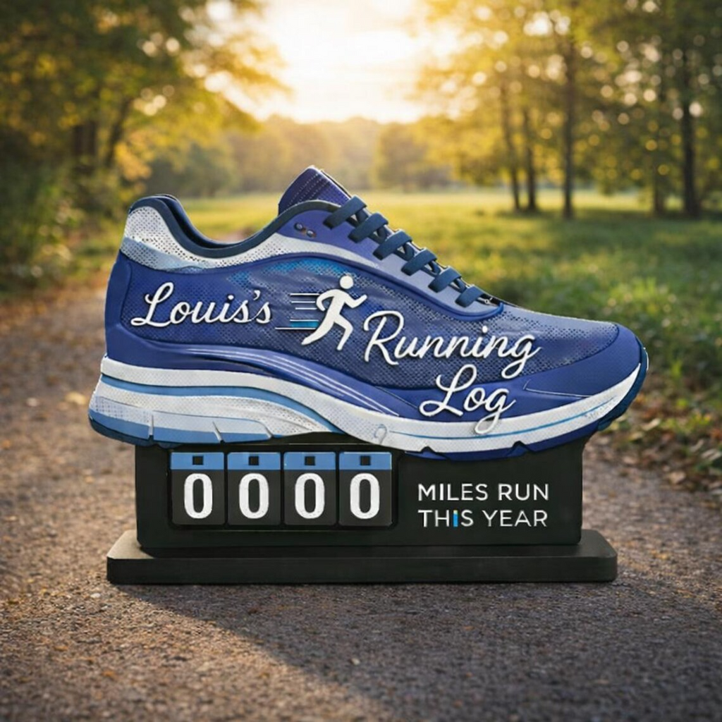 Personalized Running Miles Tracker Sign, Custom Shoe Shelf Decor, Miles Run This Year Counter, Gift for Runners