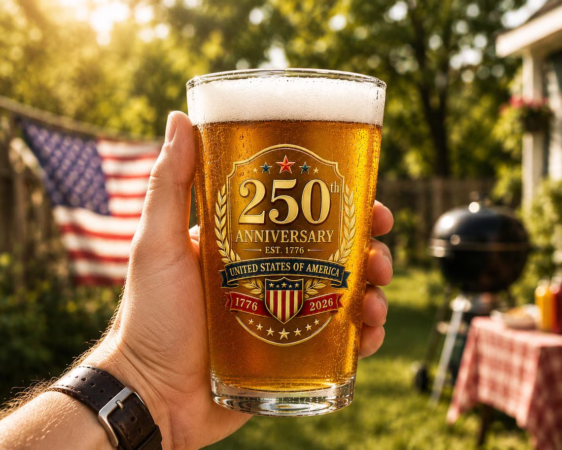 America 250 Pint Glass, USA 1776-2026 Beer Glass, Patriotic Pub Glass, 250th Anniversary Gift, Independence Day Barware,4th of July Beer Mug