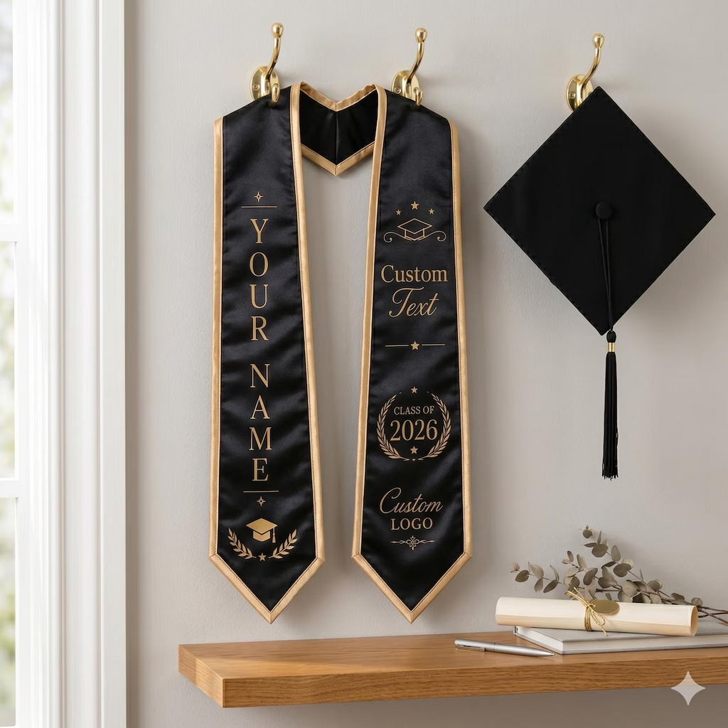 Custom Printed Graduation Stole Class of 2026 - Personalized Graduation Sash with Name & Logo - College High School Graduate Gift
